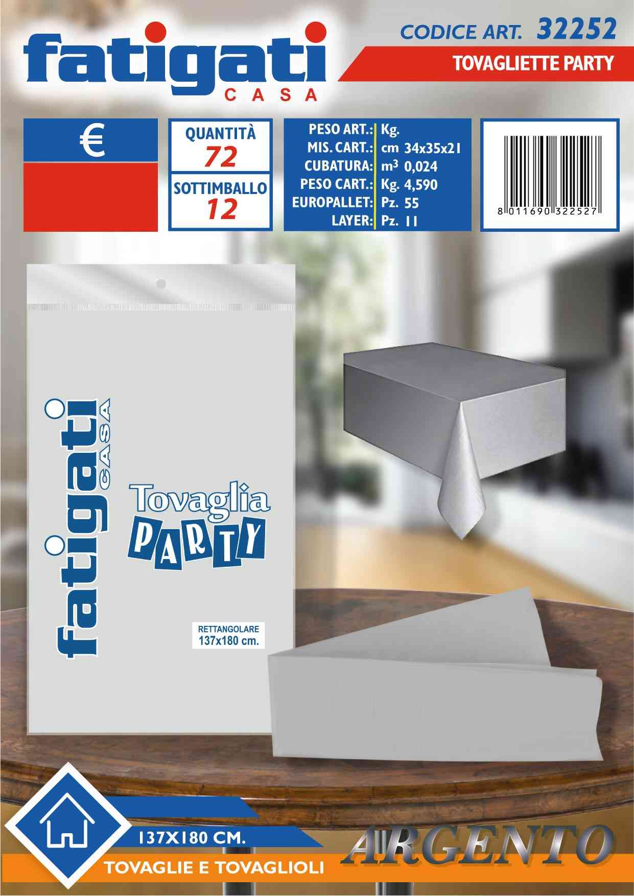 FATIGATI TOVAGLIA PARTY 137X180CM SILVER