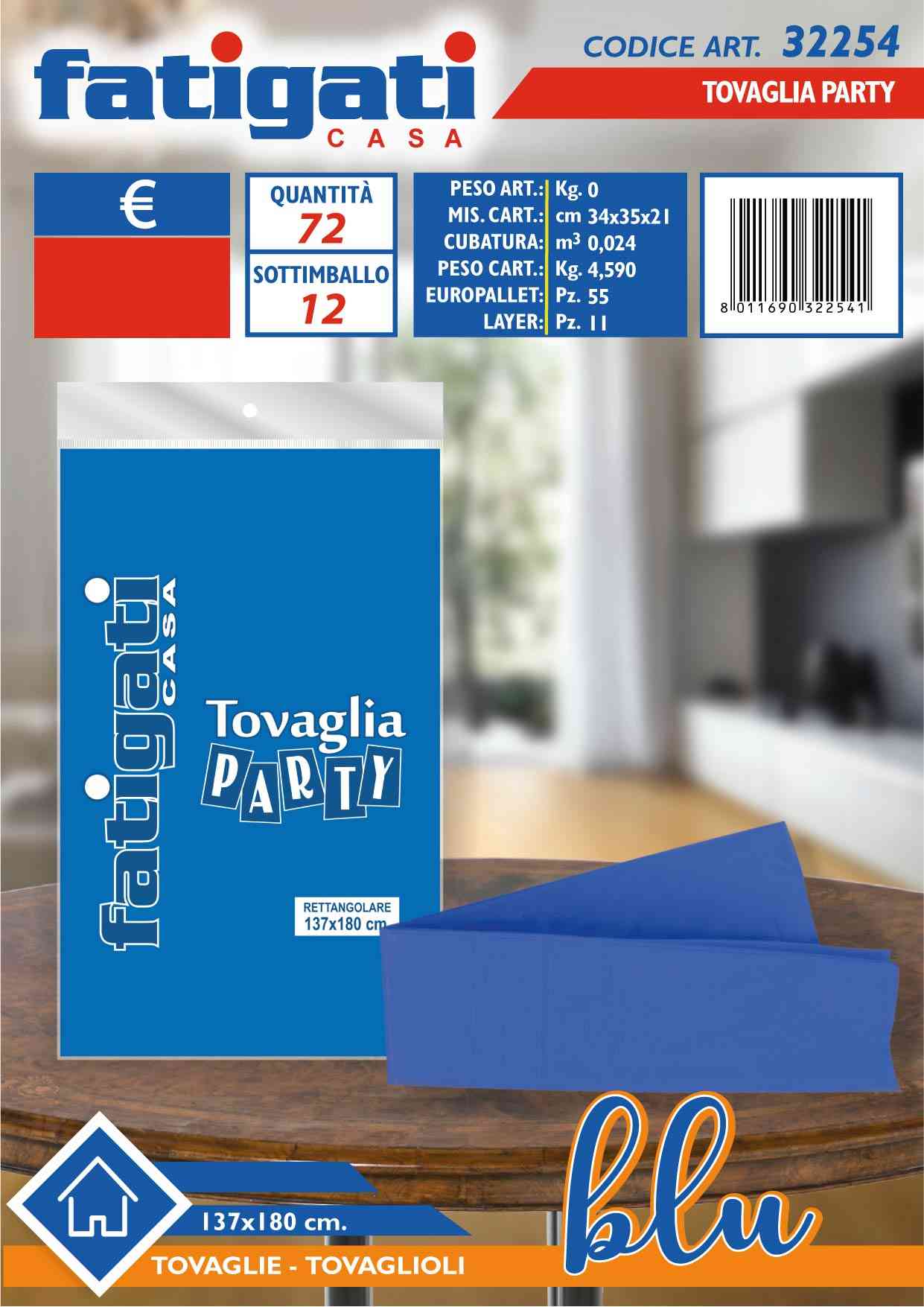 FATIGATI TOVAGLIA PARTY 137X180CM BLU