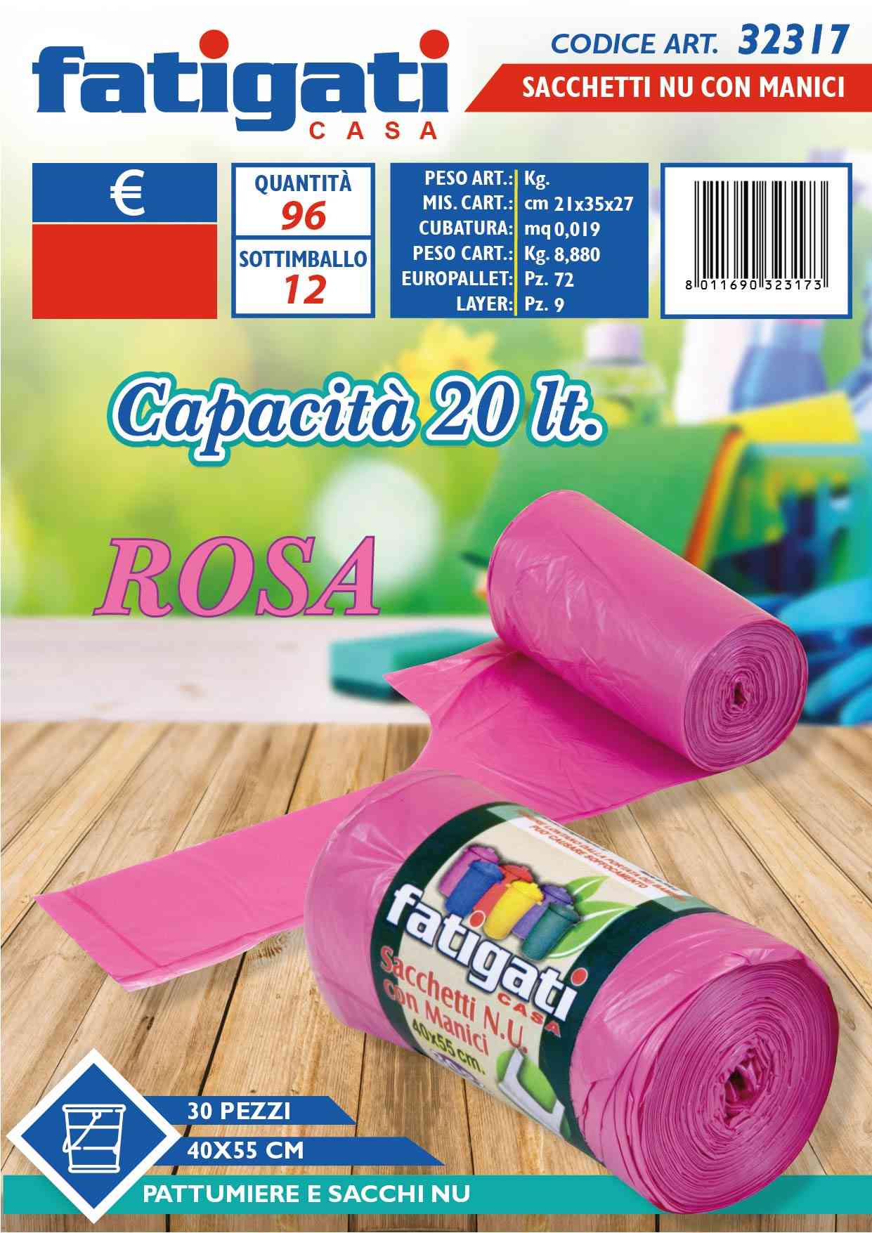 FATIGATI SACCHETTI C/MAN 30PZ 40X55 ROS