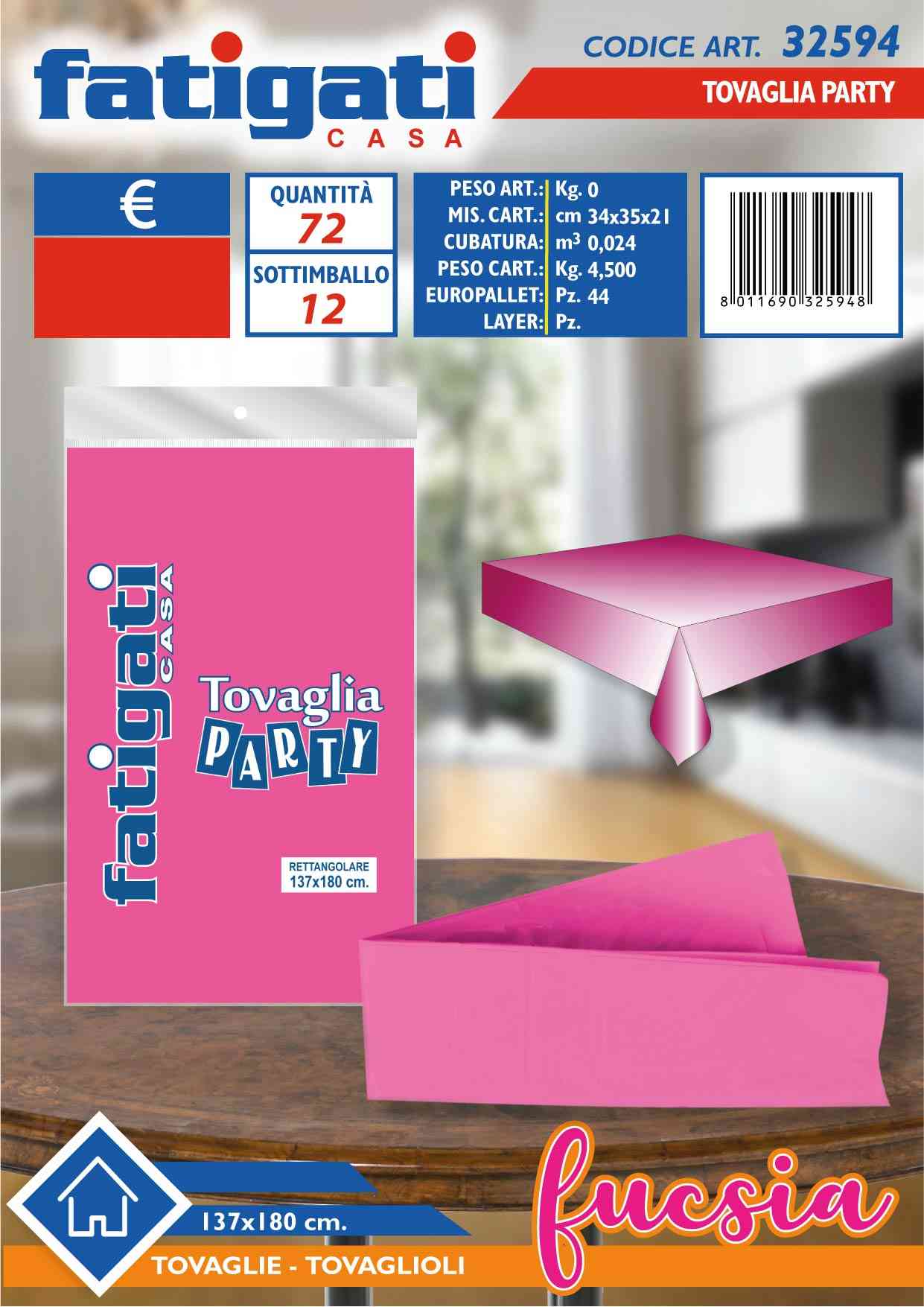 FATIGATI TOVAGLIA PARTY 137X180CM FUCSIA