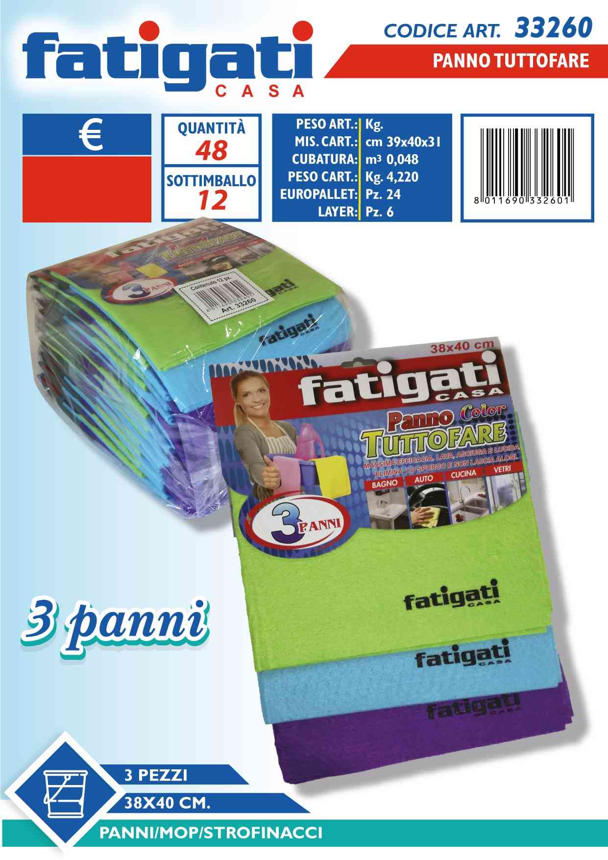 FATIGATI PANNO TUTTOFARE 3PZ 38X40CM.