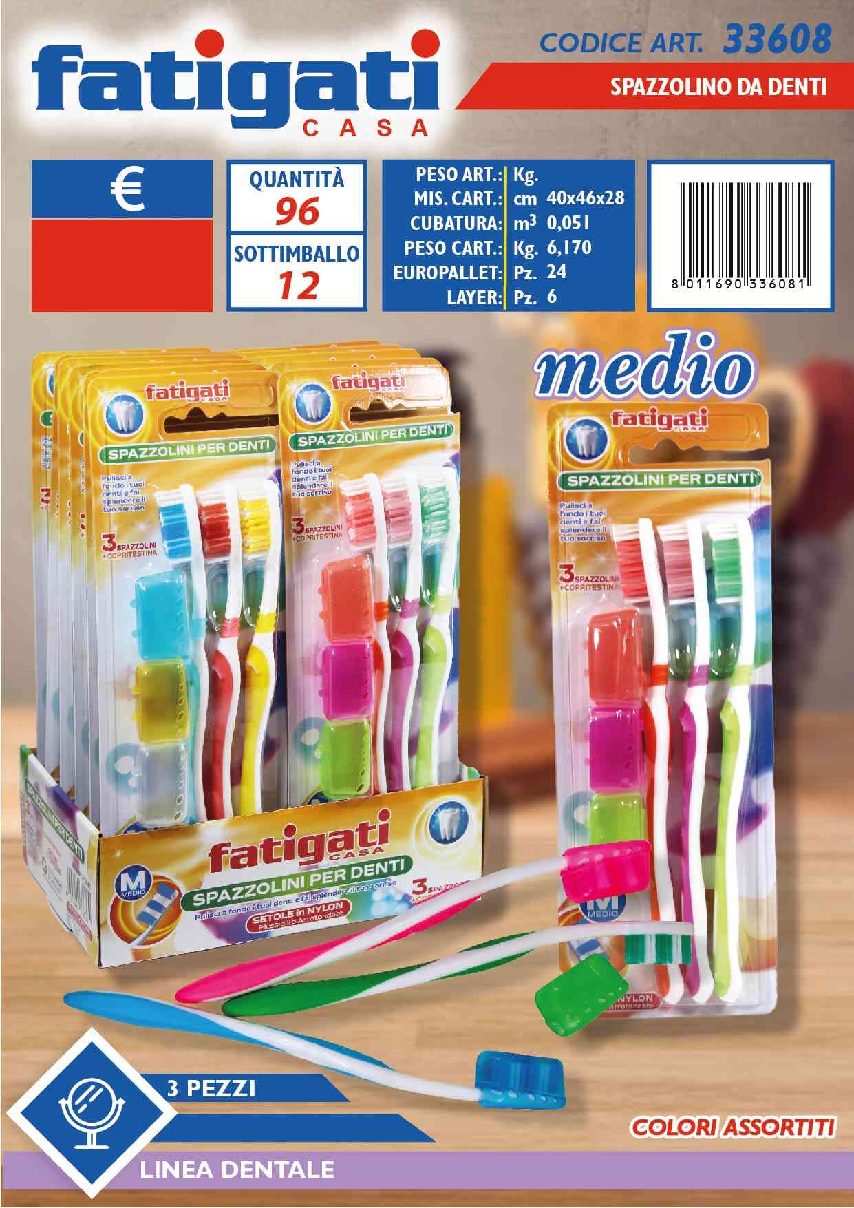 FATIGATI SPAZZOLINO DENTI 3PZ MEDIO