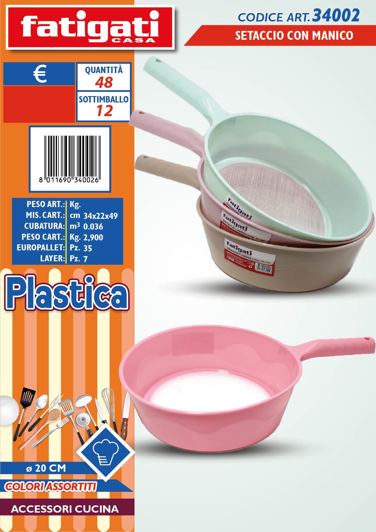 FATIGATI SETACCIO PLAST. C/MANICO 20CM