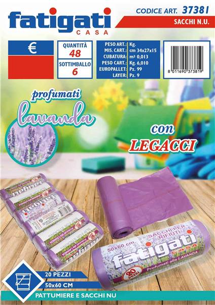 FATIGATI SACCHI C/LACCI 20PZ 50X60 LAVAN 
