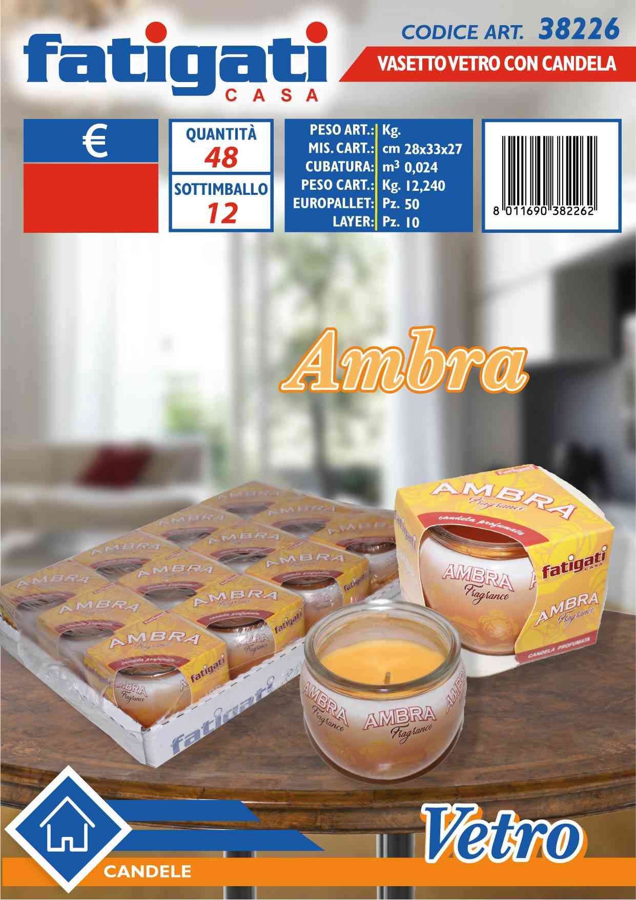 FATIGATI VASETTO VETRO C/CANDELA AMBER