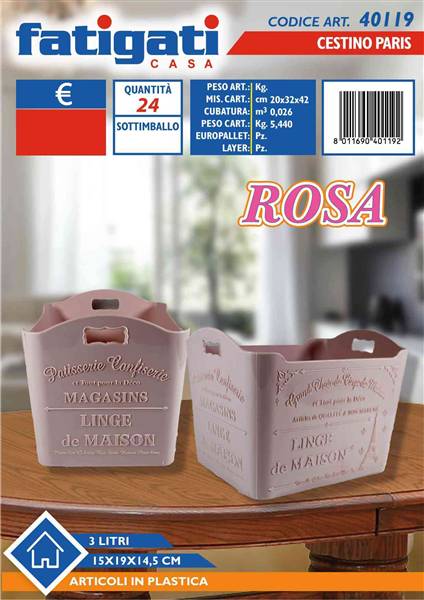 FATIGATI CESTINO PARIS 3LT ROSA 