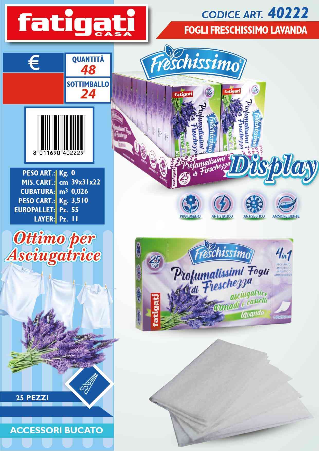 FATIGATI FOGLI FRESCH LAVANDA 25PZ PER ASCIUGATRICE