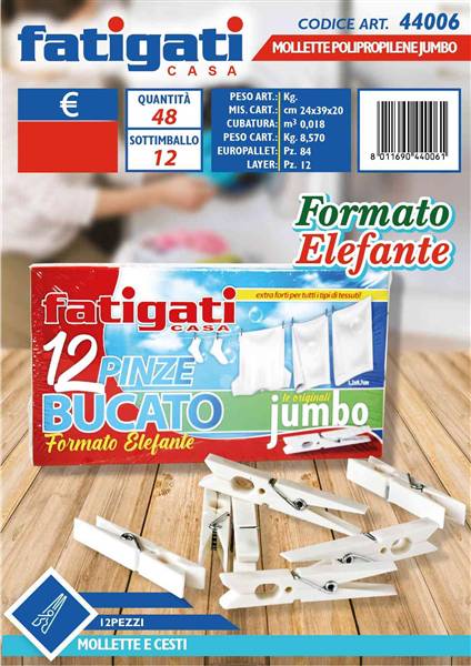 FATIGATI PINZE POLIPROPILENE 12PZ SCATOL 