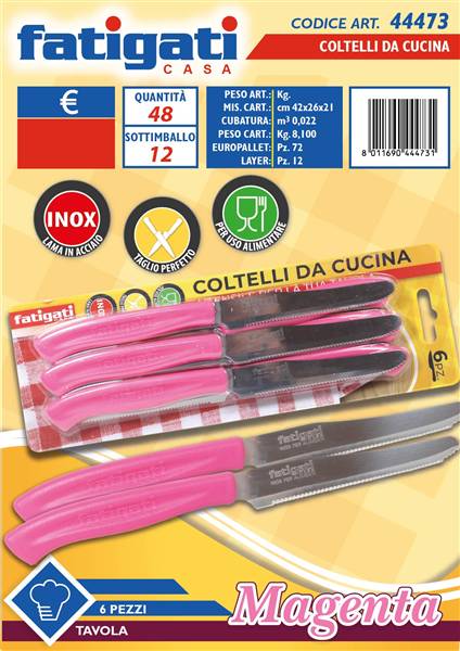 FATIGATI COLTELLI DA CUCINA 6PZ MAGENTA 
