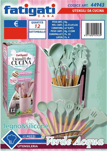 FATIGATI UTENSILI DA CUCINA 12PZ C/MAN VERDE