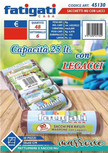 FATIGATI SACCHI C/LACCI 20PZ 50X60 MARRO 