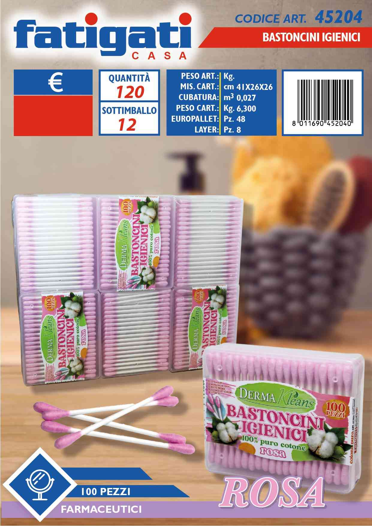 FATIGATI BASTONCINI IGIENICI 100PZ ROSA