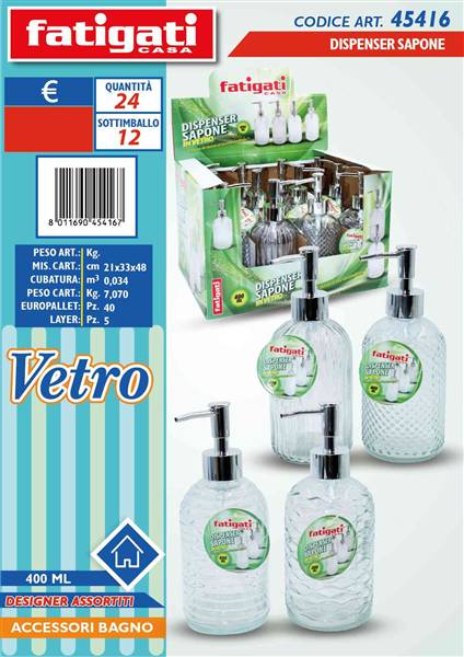 FATIGATI DISPENSER SAPONE IN VETRO 400ML 