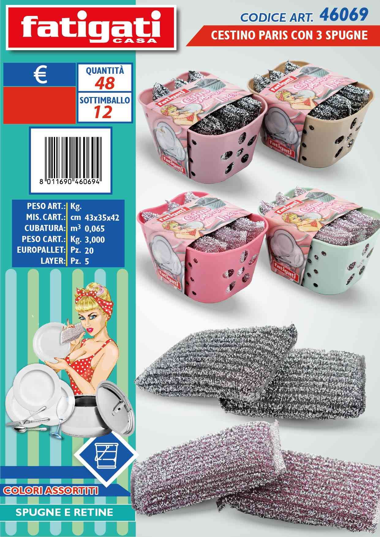 FATIGATI CESTINO CON 3 SPUGNE PARIS