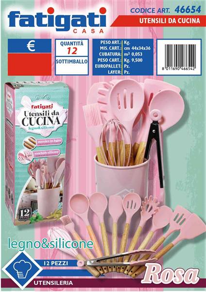 FATIGATI UTENSILI DA CUCINA 12PZ ROSA 