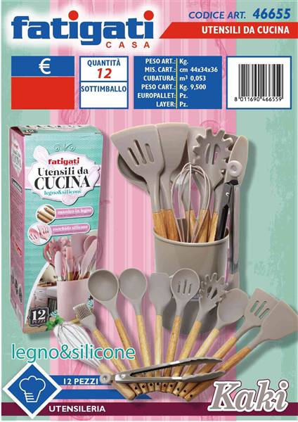 FATIGATI UTENSILI DA CUCINA 12PZ KAKI 