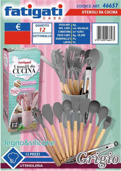 FATIGATI UTENSILI DA CUCINA 12PZ GRIGIO 