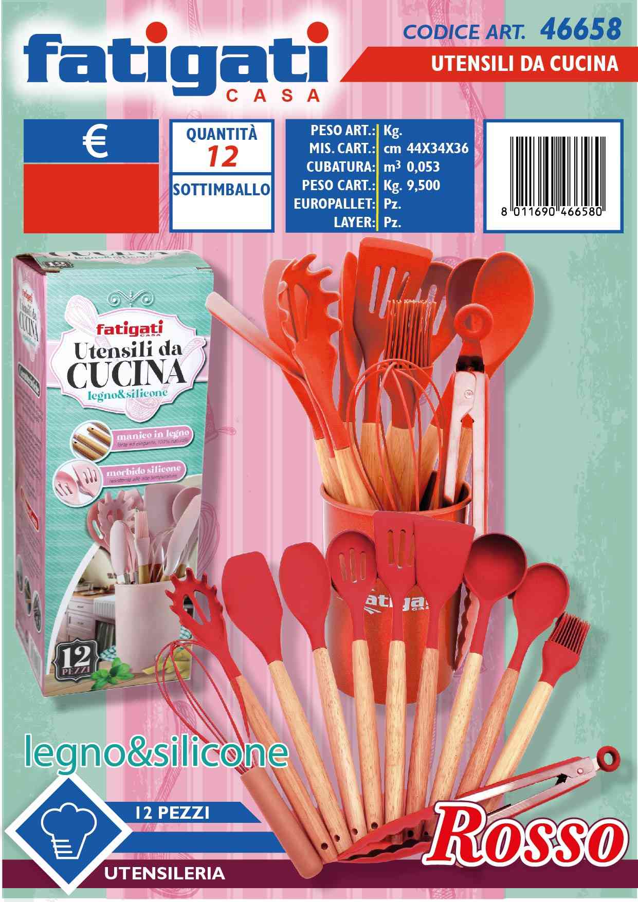 FATIGATI UTENSILI DA CUCINA 12PZ ROSSO