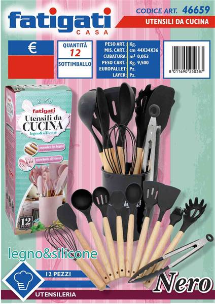 FATIGATI UTENSILI DA CUCINA 12PZ NERO 
