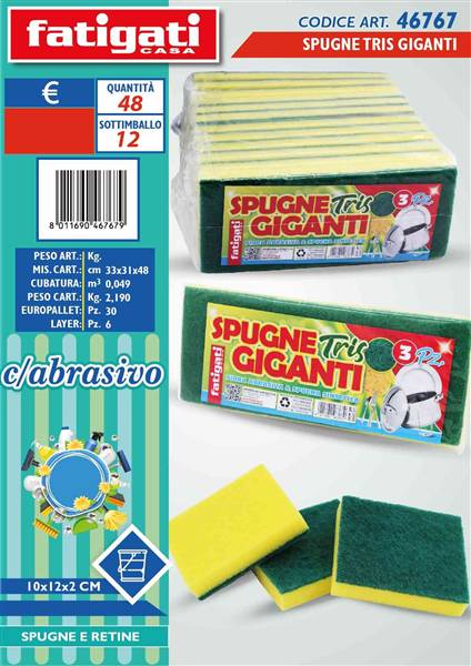 FATIGATI SPUGNE TRIS GIGANTI C/ABRASIVO 