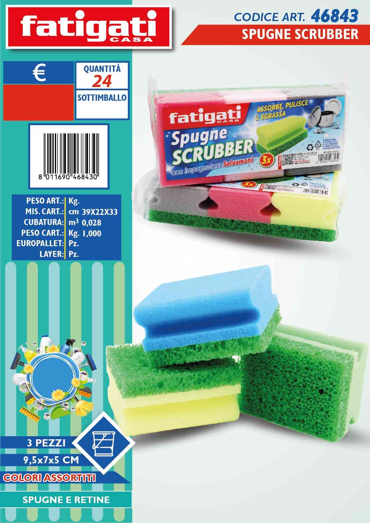 FATIGATI SPUGNA SCRUBBER 3PZ 9,5X7X5