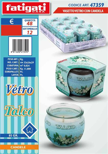FATIGATI VASETTO VETRO C/CANDELA TALCO 