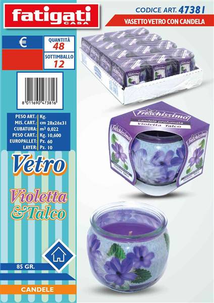 FATIGATI VASETTO VETRO C/CANDELA VIOLETT