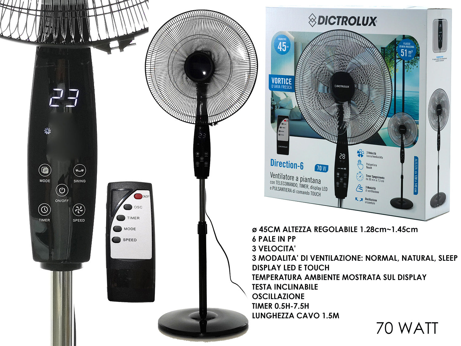 GT VENTILATORE DIGITALE 6PALE 70W - Infinity Home Store