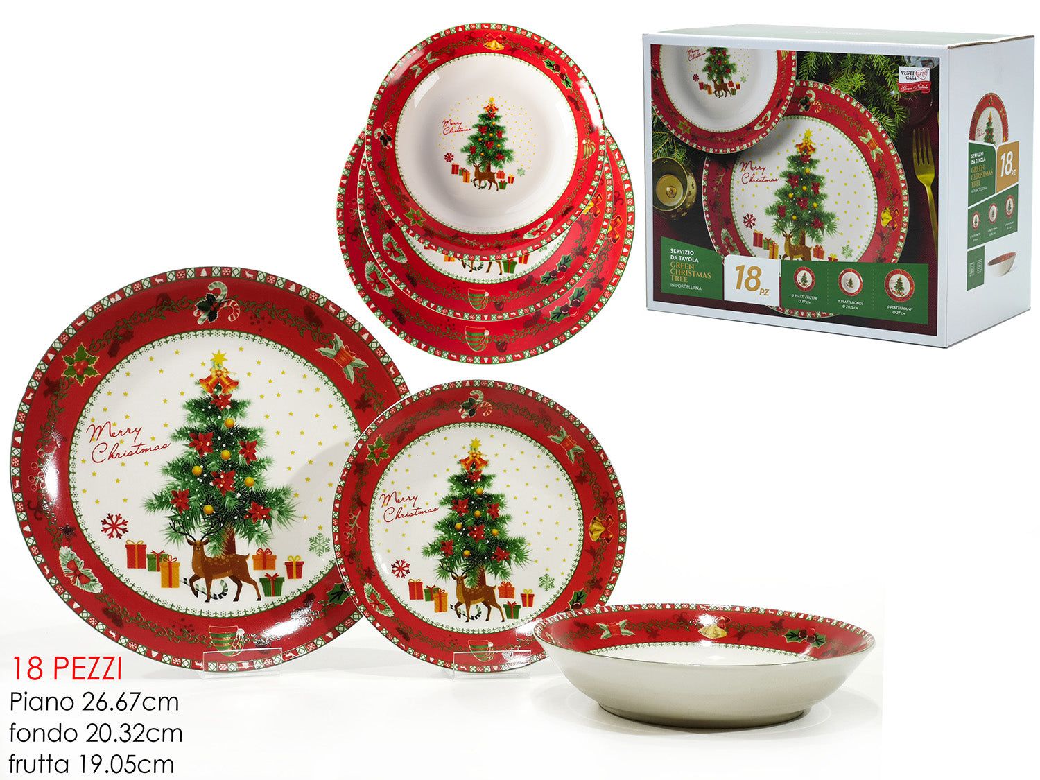 GT SERVIZIO PIATTI 18PZ NATALE GREEN IN PORCELLANA