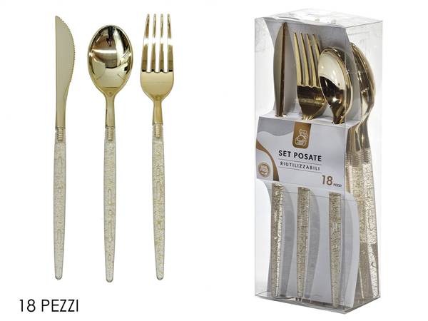 GT POSATE 18PZ ORO C/GLITTER 