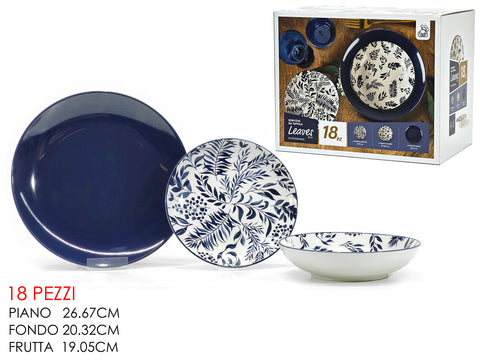 GT SERVIZIO PIATTI LEAVES BLU 18PZ - Infinity Home Store