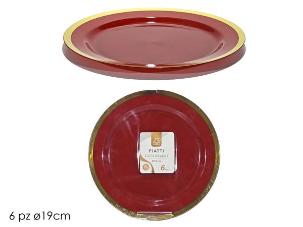 GT PIATTI 6PZ DM.19CM ROSSO C/BORDO 