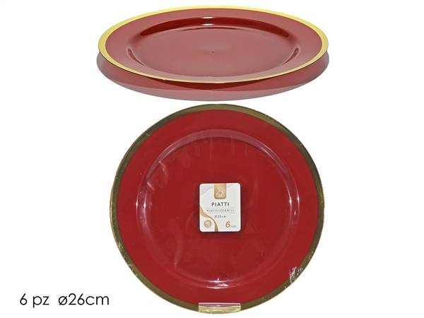 GT PIATTI 6PZ DM.26CM ROSSO C/BORDO 
