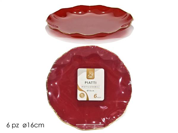 GT PIATTI 6PZ DM.16CM ROSSO C/BORDO 