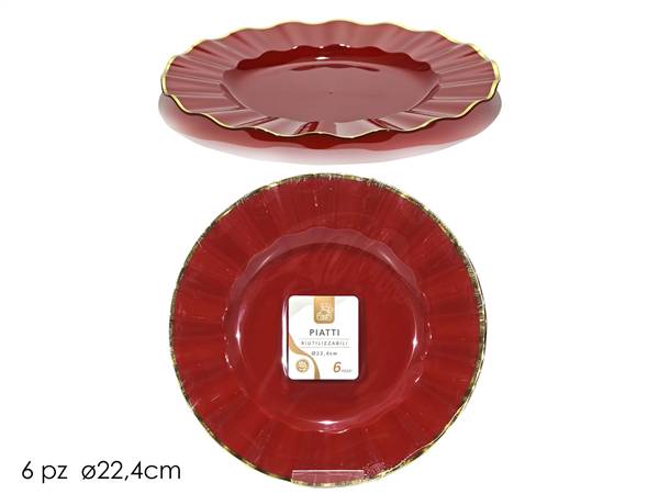 GT PIATTI 6PZ DM.22,4CM ROSSO C/BORDO 