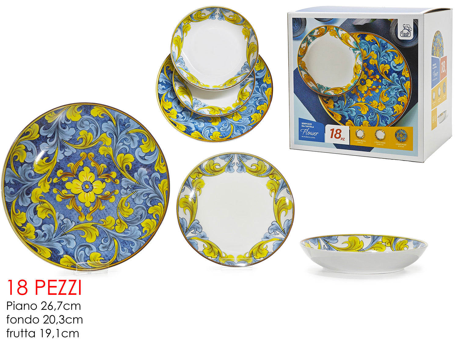 GT SERVIZIO PIATTI 18PZ FLOWERS IN PORCELLANA
