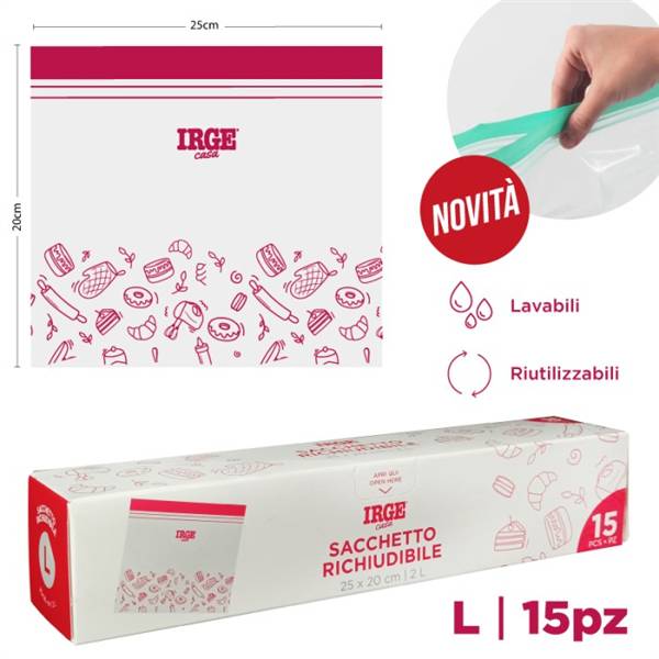 IRGE SACCHI DOPPIA ZIP 25X20 15PZ 