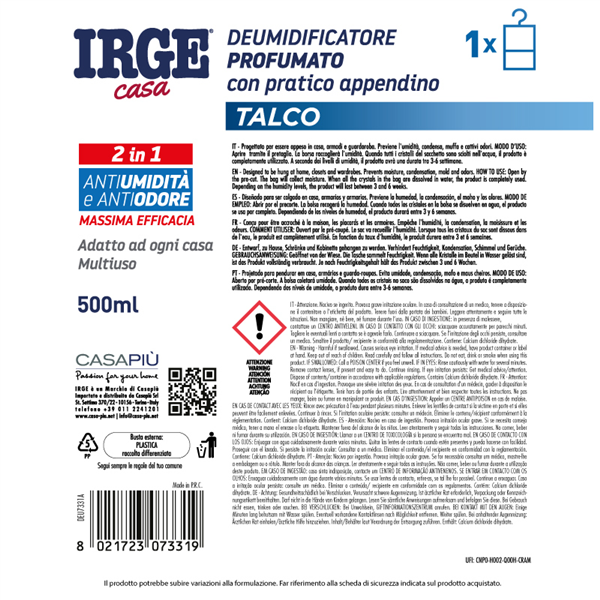 IRGE DEUMIDIFICATORE 500ML C/APPENDINO TALCO