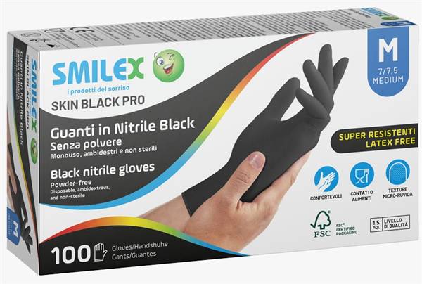 SMILEX GUANTI NITRILE NERO M S/P 100PZ 