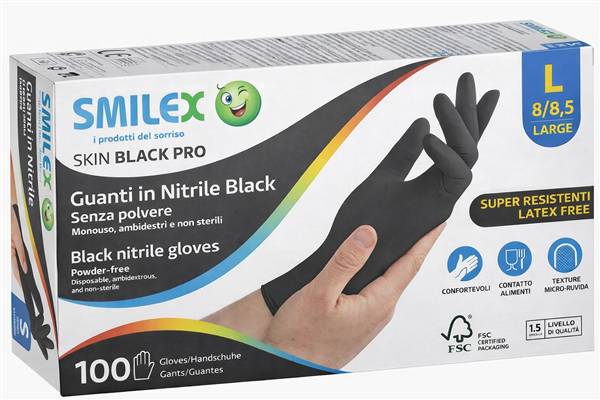 SMILEX GUANTI NITRILE NERO L S/P 100PZ 