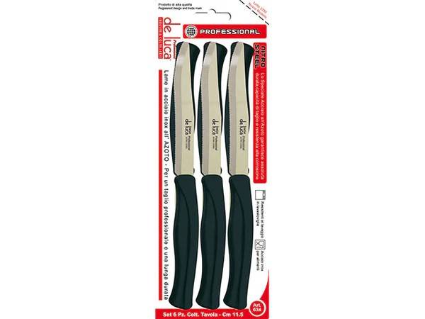 DE LUCA SET 6 COLTELLI TAVOLA M.CO NERO NITRO STEEL LINEA PROFESSIONAL