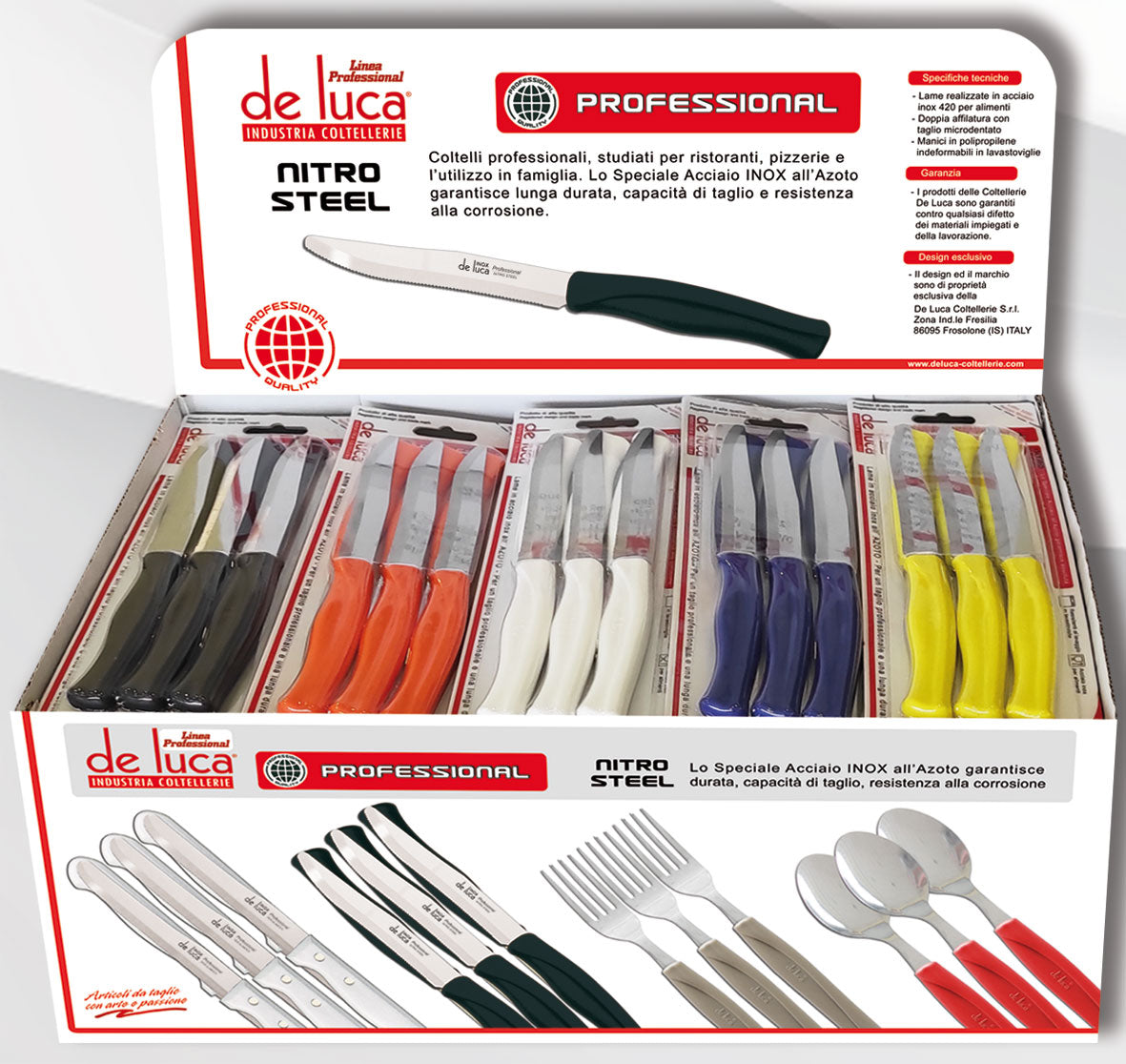 DE LUCA SET 6 COLTELLI TAVOLA M.CO NERO NITRO STEEL LINEA PROFESSIONAL