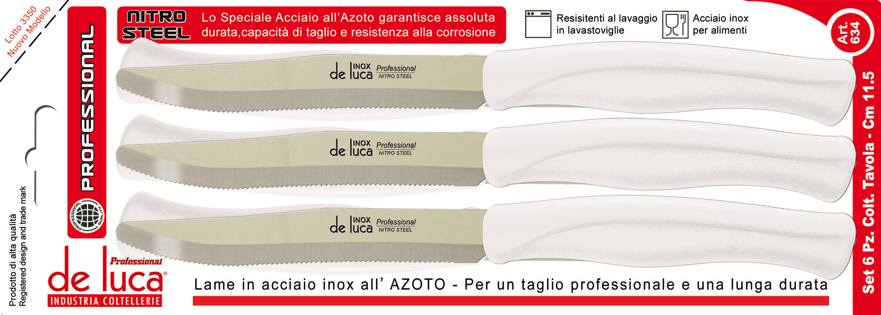 DE LUCA SET 6 COLTELLI TAVOLA M.CO BIANC ART. 634