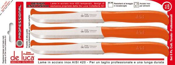DE LUCA SET 6 COLTELLI INOX ARANCIO PROF 