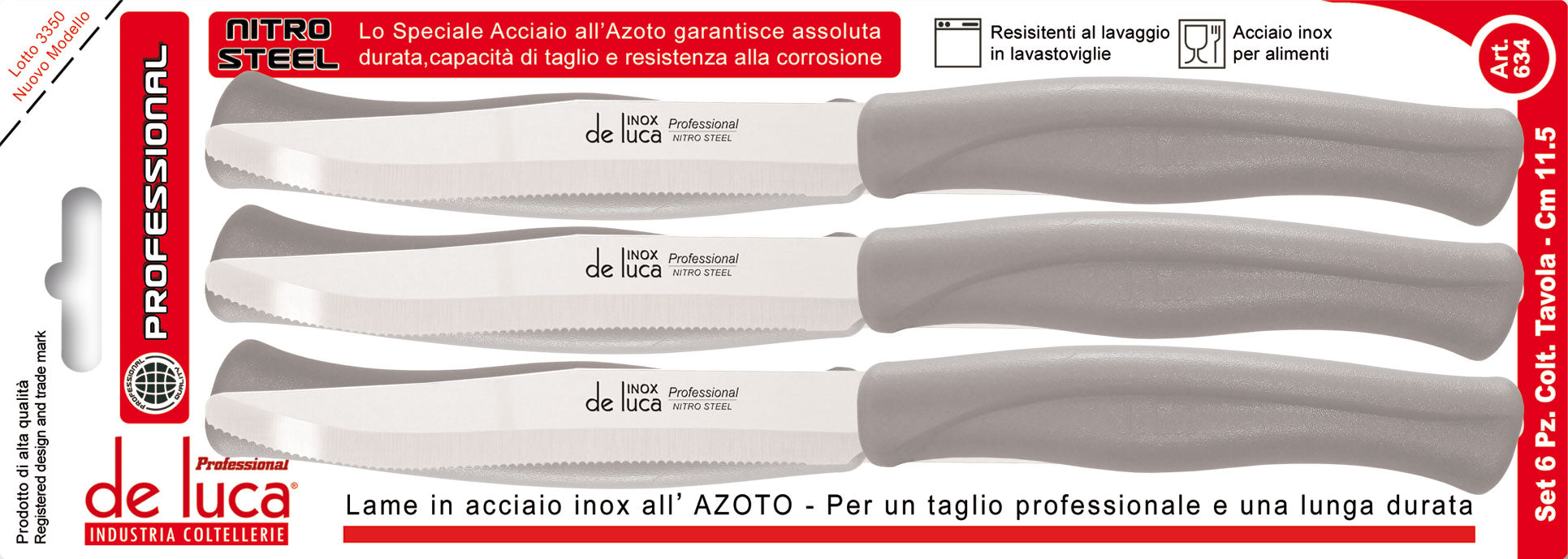 DE LUCA SET 6 COLTELLI TAVOLA M.CO TORTO