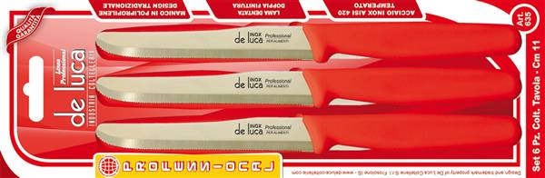 DE LUCA SET 6 COLTELLI TAVOLA ROSSI/GIAL 635-R/635-G