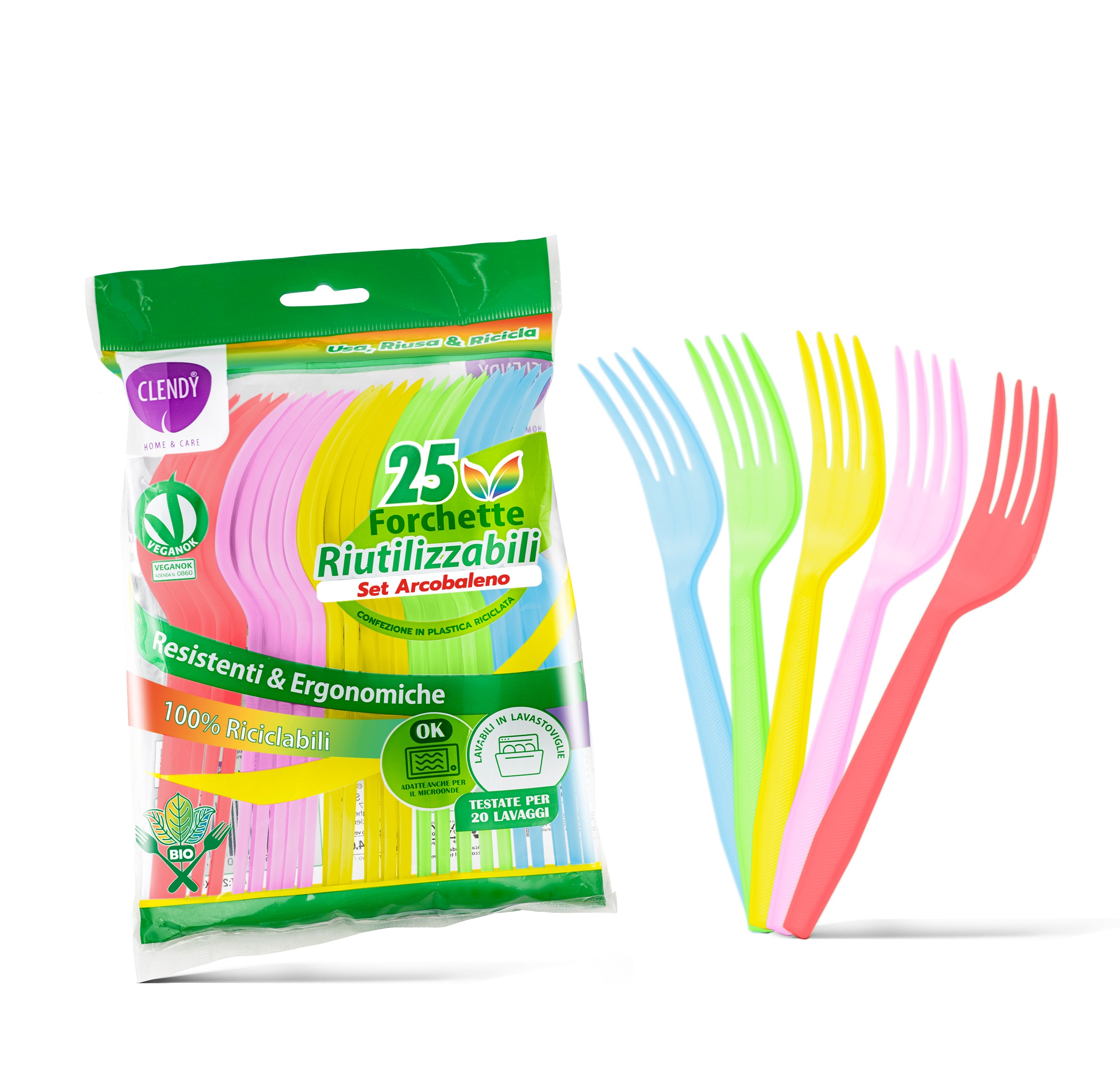 CLENDY FORCHETTE RIUTILIZZABILI 25PZ ARCOBALENO
