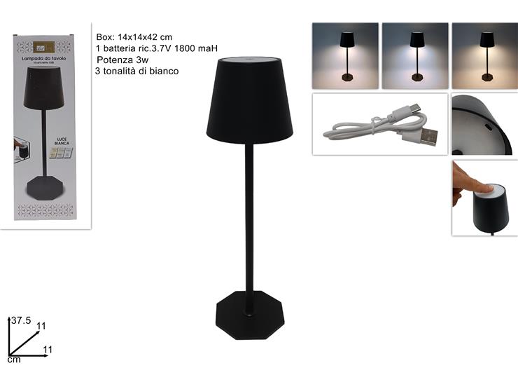 DUE ESSE LAMPADA DA TAVOLO TOUCH NERA RICARICABILE