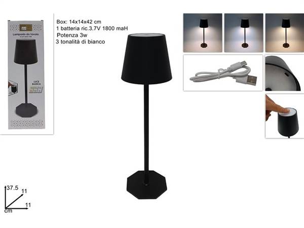 DUE ESSE LAMPADA DA TAVOLO TOUCH NERA RICARICABILE