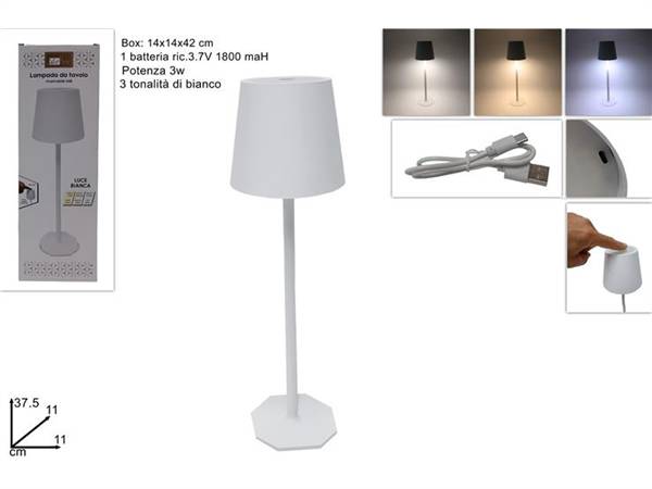 DUE ESSE LAMPADA DA TAVOLO TOUCH BIANCA RICARICABILE